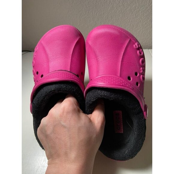 Crocs | Pink Black Fuzzy Clogs Sz 12-13‎ Shoes - Picture 2 of 5